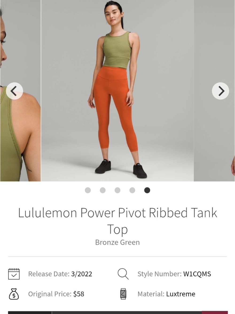 lululemon athletica Power Pivot Ribbed Tank Top - Bronze Green